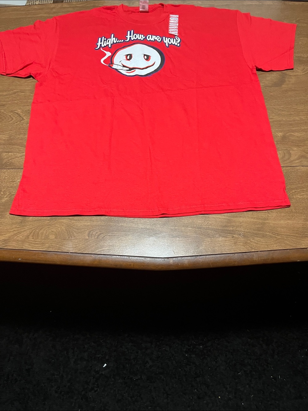 Gildan Red Short-Sleeve Tee with Smiley Graphic